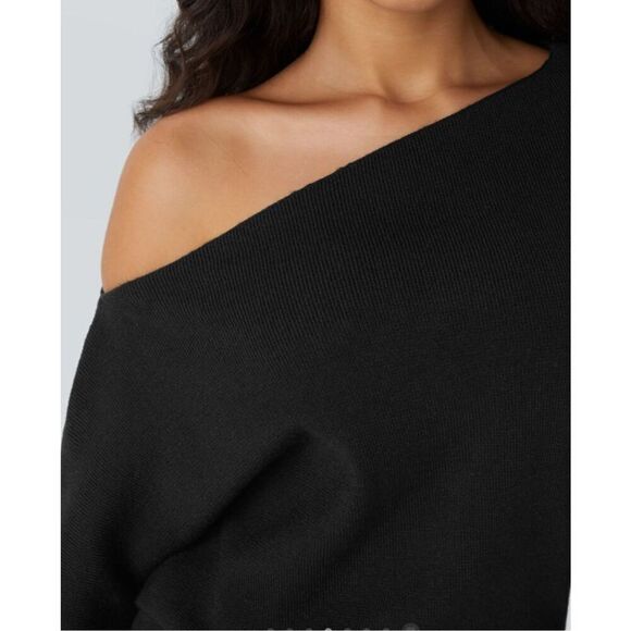 Halara Off Shoulder Long Sleeve Split Work Sweater size L - Picture 3 of 7